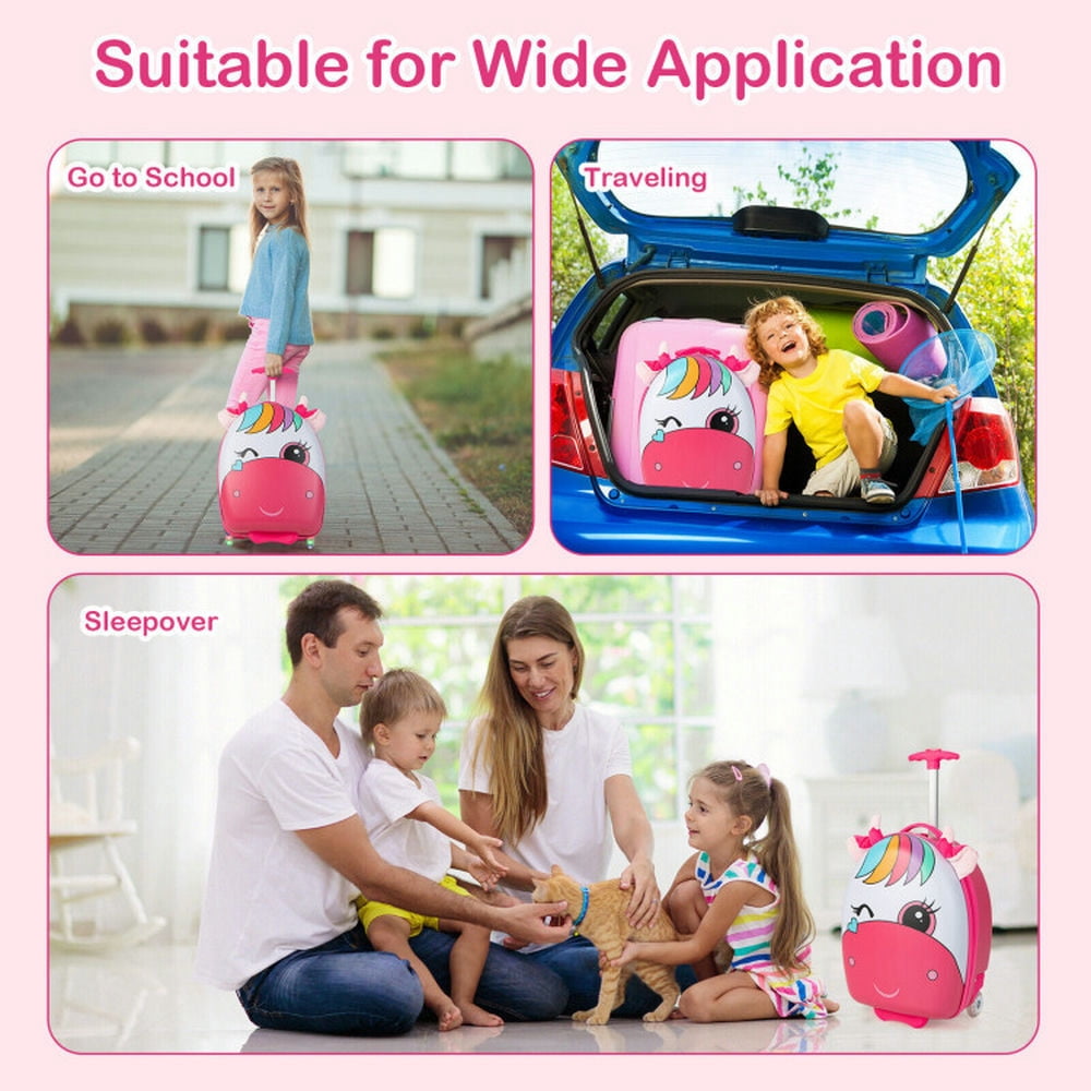 Resenkos Luggage Expandable Suitcase,16 Inch Kids Rolling Luggage with 2 Flashing Wheels and Telescoping Handle-Pink