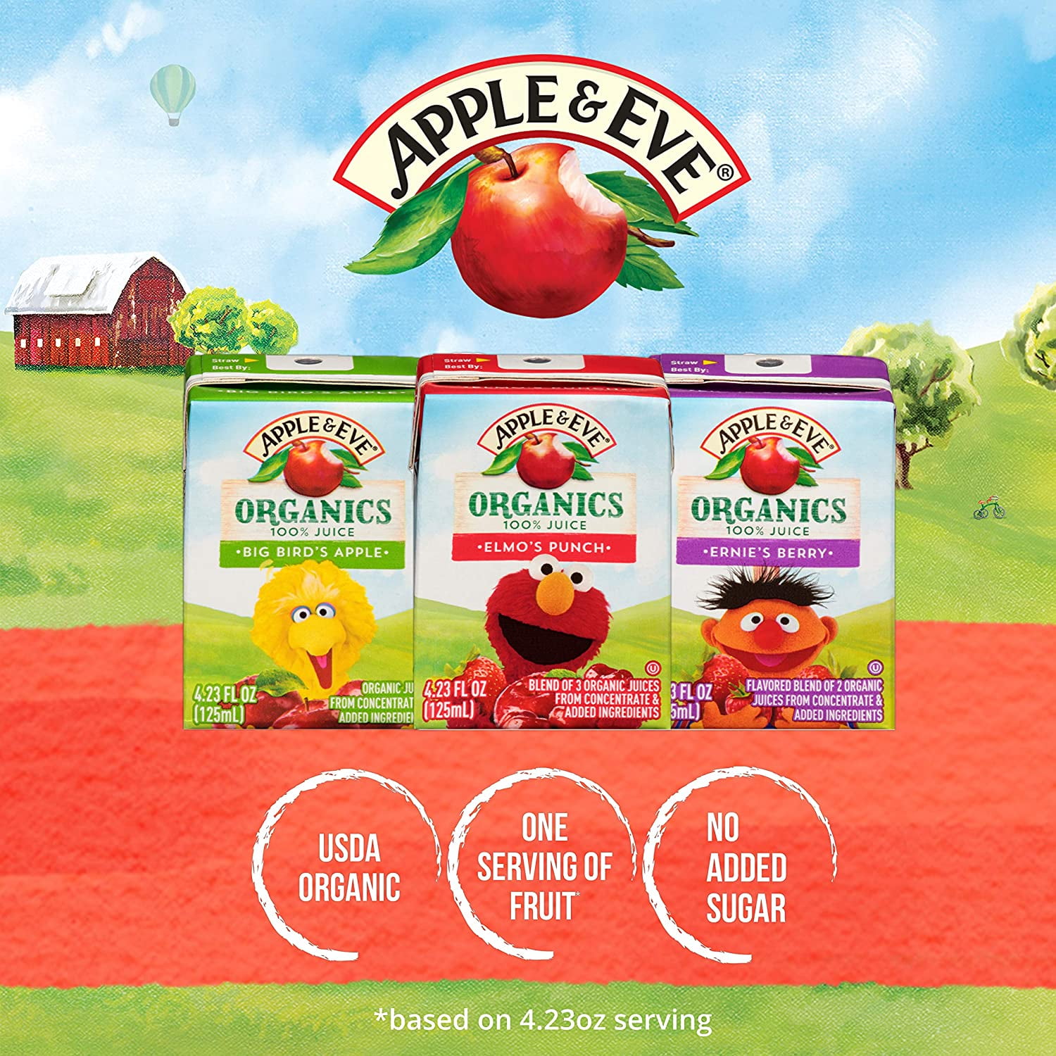 (5 pack) Apple & Eve Sesame Street Organics, Elmo's Punch, 4.23 Fluid-oz, 8 Count