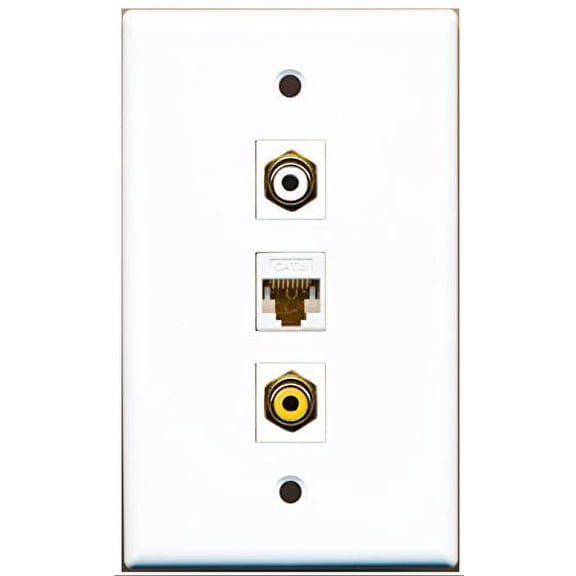 RiteAV - 1 Port RCA White and 1 Port RCA Yellow and 1 Port Cat6 Ethernet White Wall Plate