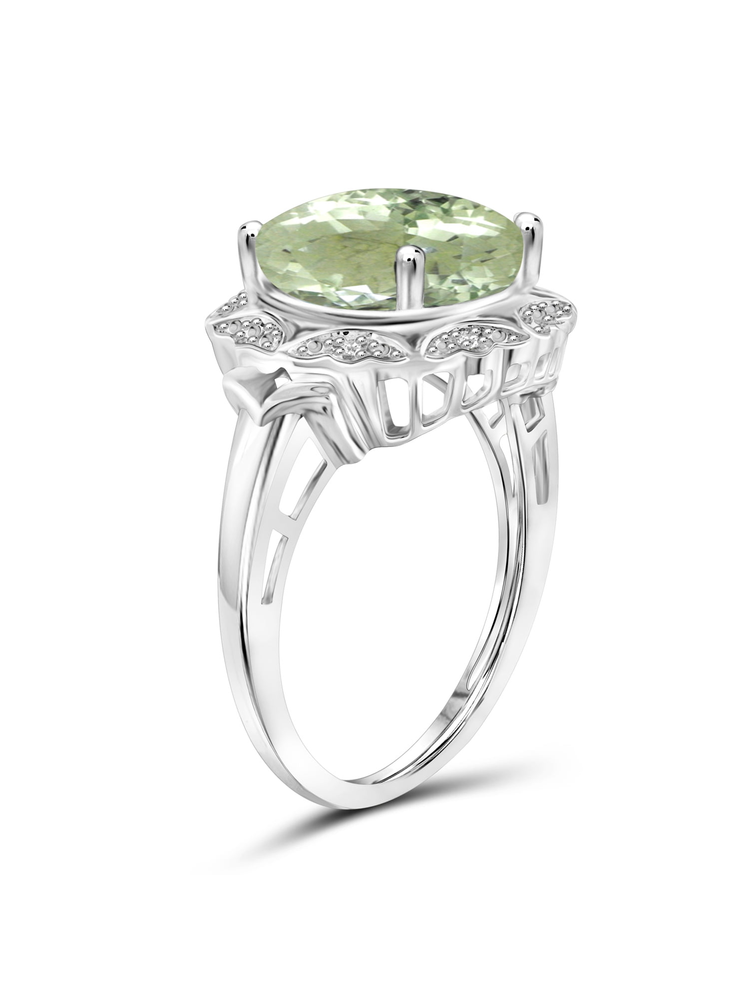 JewelersClub Green Amethyst Ring Birthstone Jewelry – 4.75 Carat Green Amethyst 0.925 Sterling Silver Ring Jewelry with White Diamond Accent – Gemstone Rings with Hypoallergenic 0.925 Sterling Silver