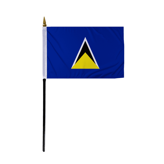 Promopatriot Small St. Lucia Country Stick Flag 4x6 inch 11" Plastic Stick Polyester Fabric Stitched Edges Hand Held Mini Small Stick Flags
