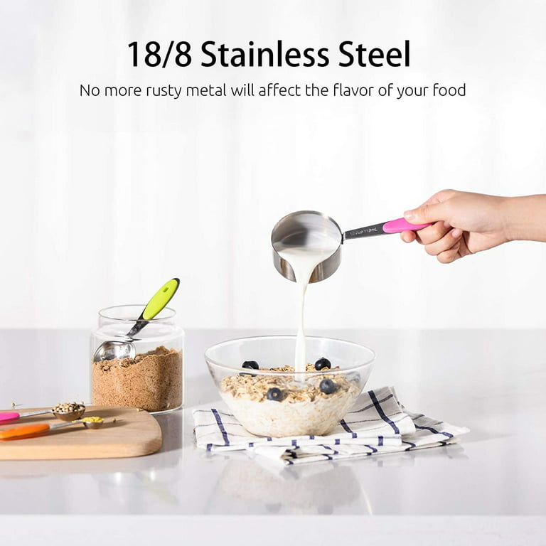 Measuring Cups and Spoons Set of 21 Piece in 18/8 Stainless Steel, Heavy Duty 8 Measuring Cups, 7 Measuring Spoons, 1 Leveler & 5 Mini Measuring