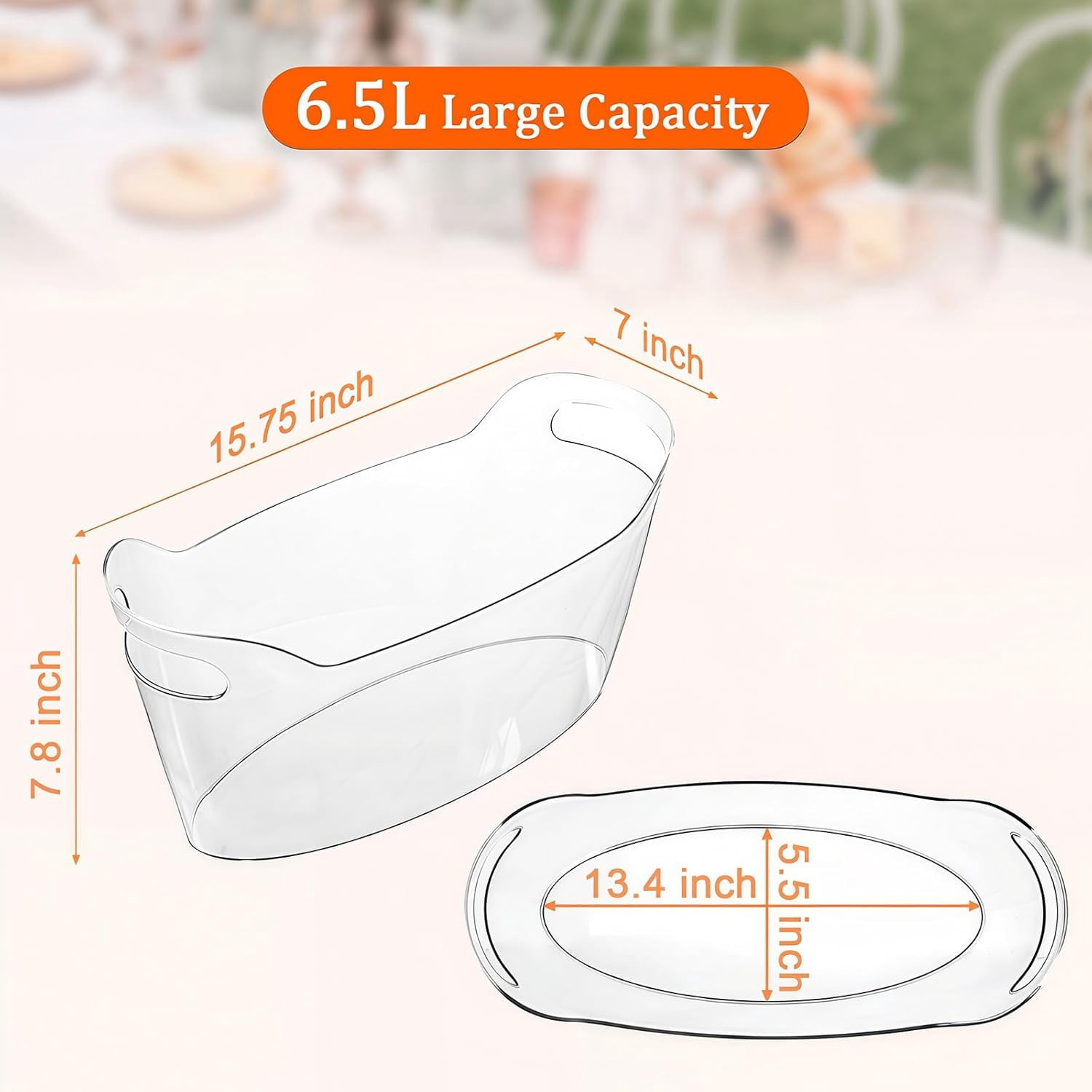 6.5L Ice Bucket 2 Pack Ice Buckets for Parties, Beverage Tub for Cocktail Bar with Handle, Drink Cooler for Wine Beer Champagne, Clear Ice Bucket with Scoop for Mimosa Bar Drink Chiller
