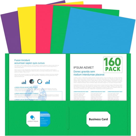 160 Pack 2 Pocket Folders, Letter Size Paper File Folder for School Office Home Business, Assorted 5 Colors