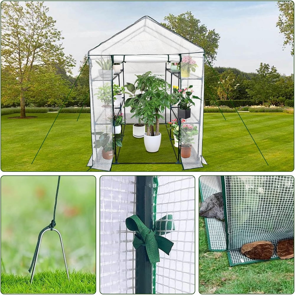 Walk-in Greenhouse for Outdoors,Portable Greenhouse, Shelves Green House Kit w/ Zippered Door Anchors and Ropes, Plant Garden Hot House for Garden Patio Backyard