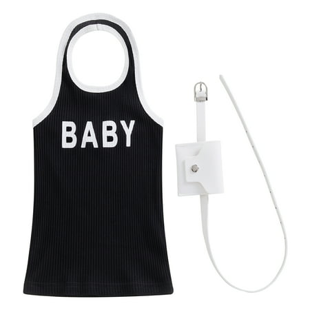 

woshilaocai Toddler Girls Summer Dress BABY Letter Print Ribbed Sleeveless Halter Backless Dress Short Mini Bodycon Dress