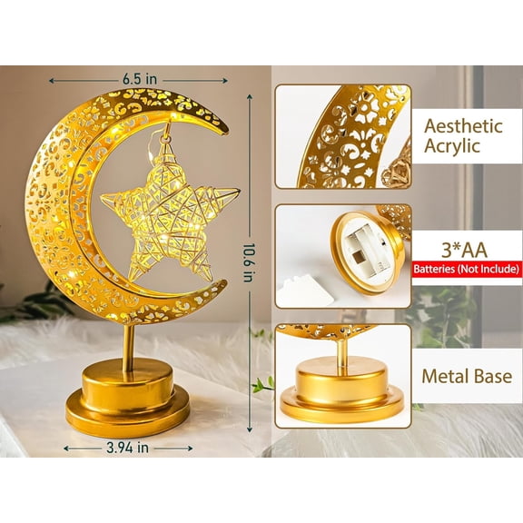 Ramadan Decorations Moon and Stars - Ramadan Lights for Table - Ramadan Decorations for Home 2026 - Ramadan Gifts Lanterns - Ramadan Decor Moon and Star Lamp - Crescent Moon lamp