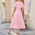 thumbnail image 3 of Eyelet Dresses for Women 2025 Elegant Short Sleeve Dresses Casual V Neck Maxi Sundress Flowy Tiered Vacation Sundress, 3 of 5