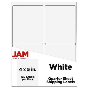 JAM Paper Shipping Address Labels, Extra Large, 4 x 5, White, 4 Labels per Page/120 Labels Total