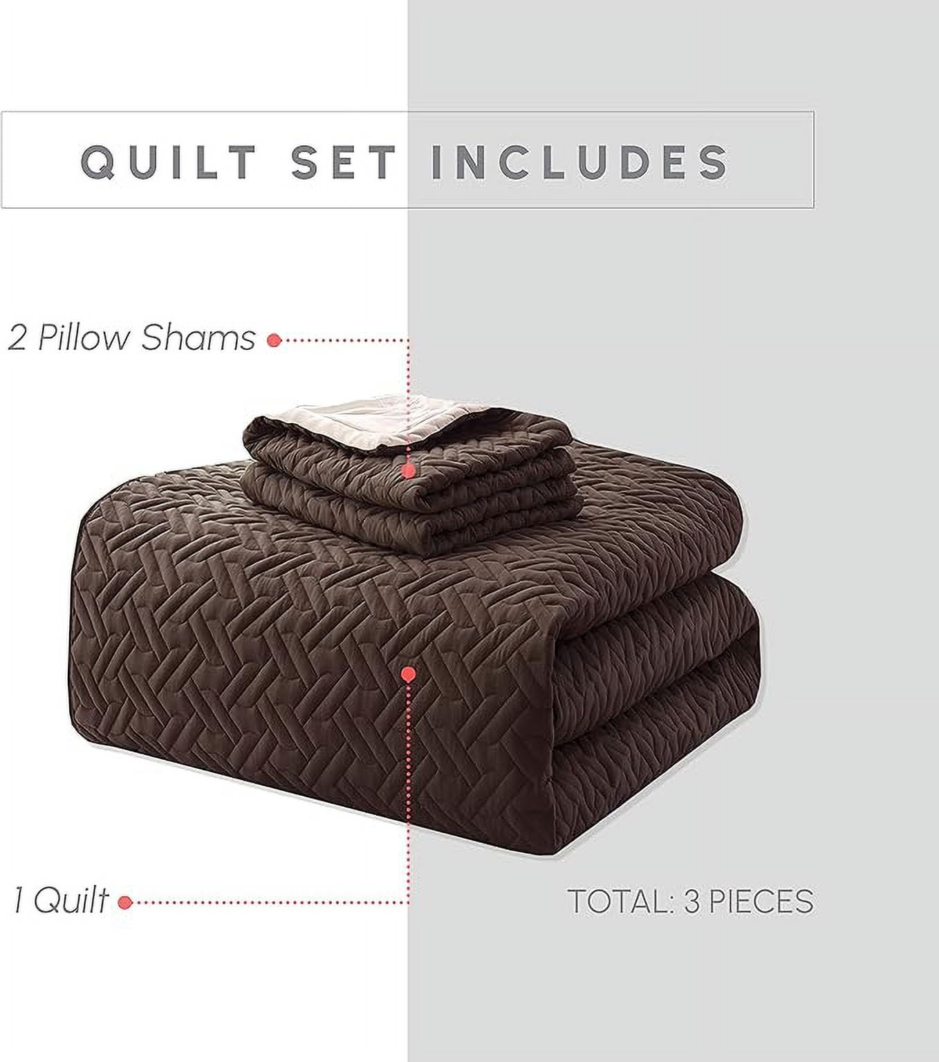 Elegant Comfort 3-Piece Quilted Reversible Bedspread Coverlet Set with Pillow Shams, Exquisite Majestic Stitching All Season Heavy Weight - Ultra Soft Premium Quilt- California King, Brown/Cream