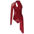 thumbnail image 4 of inhzoy Womens Sparkly Figure Ice Skating Dress One Shoulder Leotard Lyrical Dance Performance Dress Burgundy S, 4 of 8