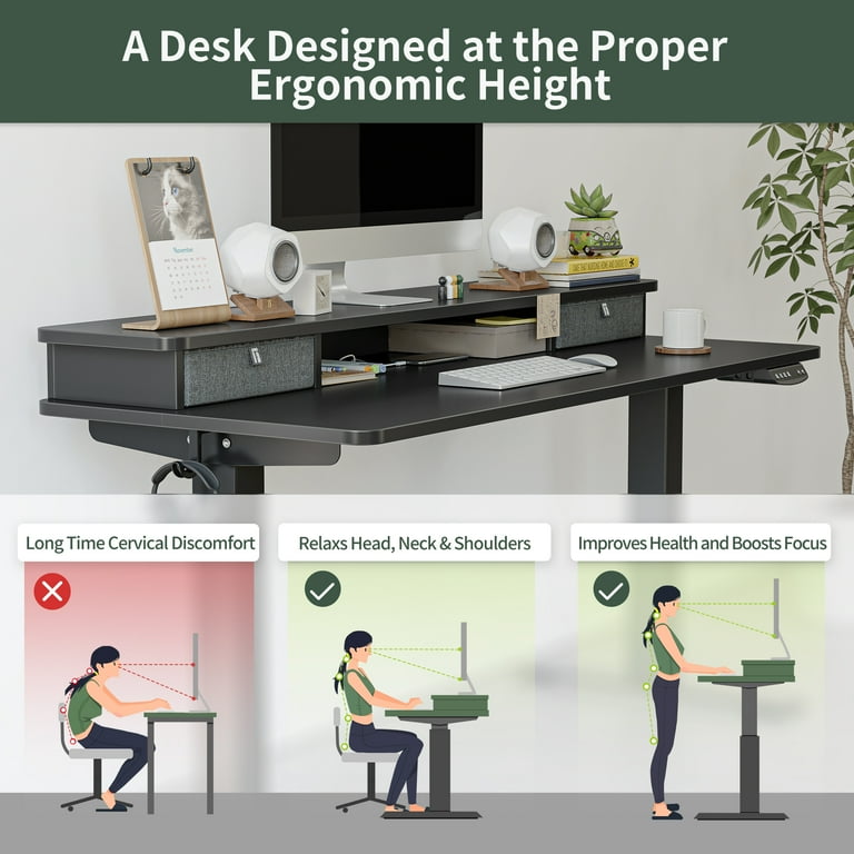 FEZIBO Height Adjustable Electric Standing Desk, 40 x 24 Inches Stand up  Table, Sit Stand Home Office Desk with Splice Board, Black Frame/Black Top