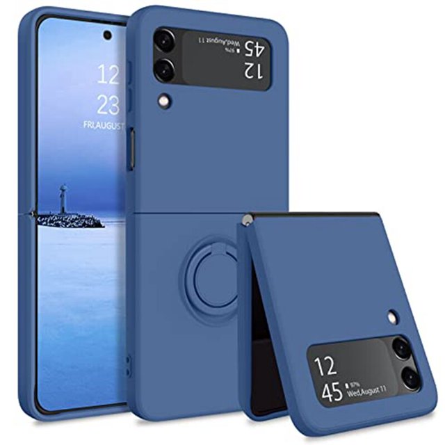Funda de teléfono magnética con soporte de anillo de lujo para Samsung Galaxy Z Flip 4 Flip 3, funda de silicona con sensación de piel para Samsung Z Flip4 3 Fivean unisex