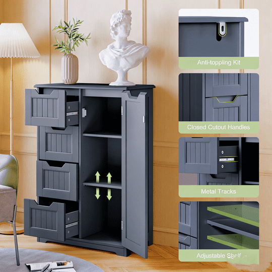 Aiho Bathroom Floor Cabinet Storage Organizer Freestanding Wooden Cupboard with Door Drawers Adjustable Shelf for Small Spaces Laundry Room Kitchen Living Room Bedroom Home Office - Gray