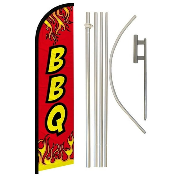 BBQ (Red) Windless Banner Flag & Pole Kit