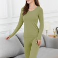 thumbnail image 2 of SNOWSONG Fleece Lined Leggings Women, Womens Padded Thickened Wool Thermal Underwear Set Long Sleeve Bottoms + Pants Two Piece Set, Winter Clothes for Women, Pajamas Set for Women Green M, 2 of 3