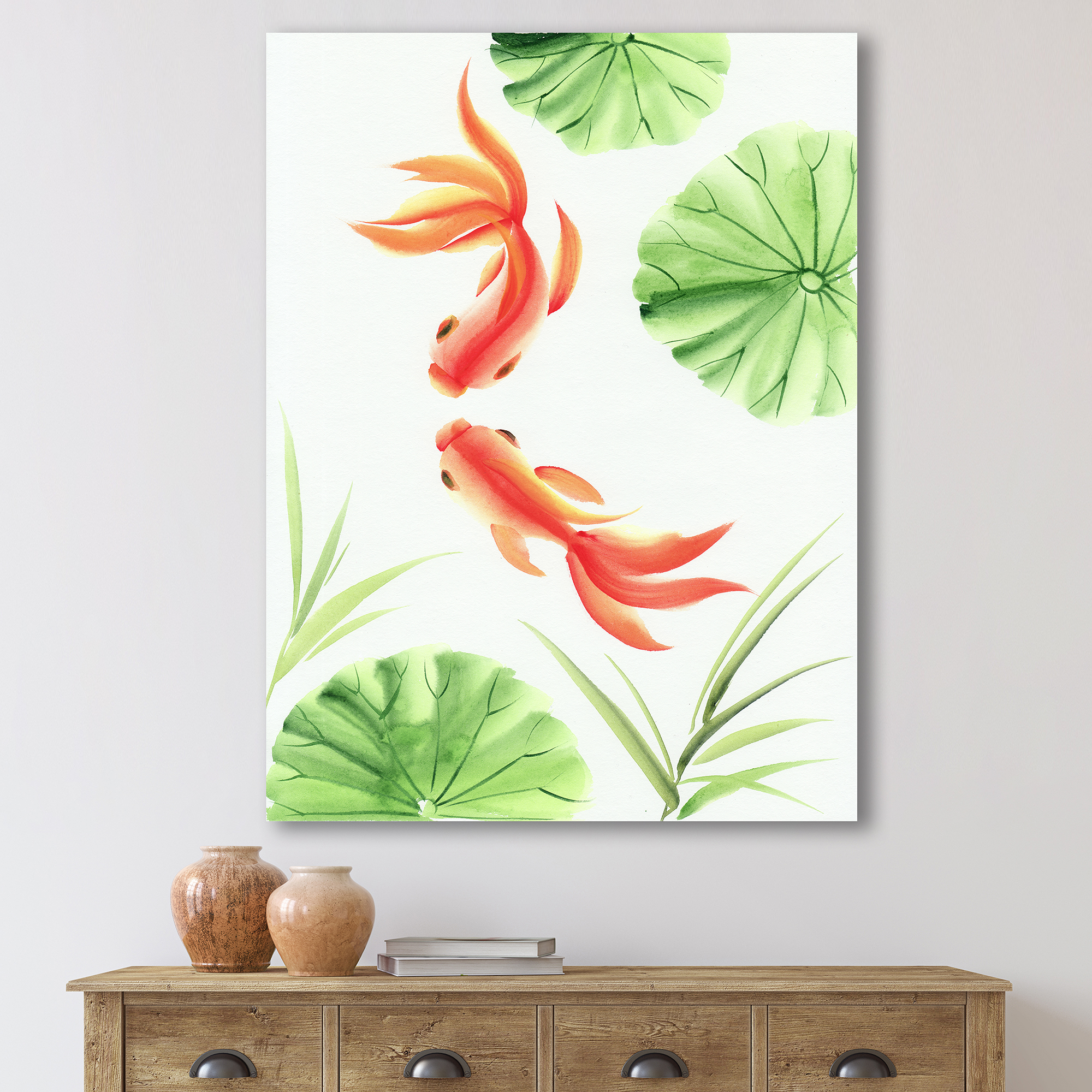 Designart ' The Lotus Leaves With Goldfishes ' Nautical & Coastal Canvas Wall Art Print