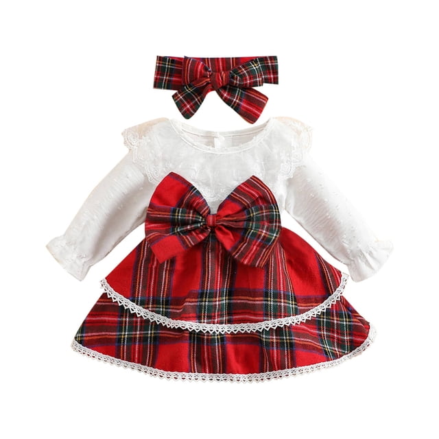 Vestido de Princesa Gibobby de Papá Noel primavera y otoño a cuadros rojo 6-9 meses
