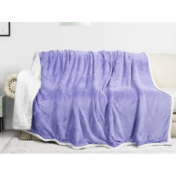 Catalonia Sherpa Fleece Blanket for Bed, Super Soft Plush Sofa Couch Throw Blanket, TV Bed Blanket, Comfy Cozy Fluffy Warm Comforter, Purple, 60'' x 80''