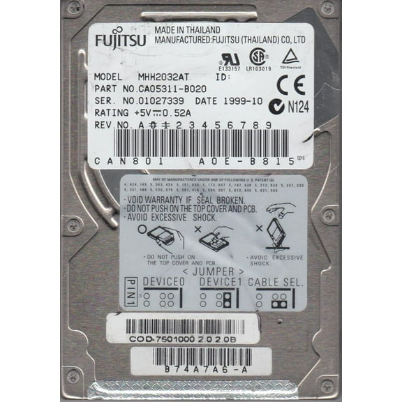 MHH2032AT, PN CA05311-B020, Fujitsu 3.2GB IDE 2.5 Hard Drive