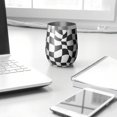 thumbnail image 3 of 12oz Stemless Wine Tumblers Black and White Wavy Checkerboard Pattern Vacuum Insulated Stainless Steel Travel Tumbler Cups Mug with Lid and Straw for Champaign,Cocktail,Beer with Cleaning Brush, 3 of 5