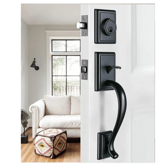 NB_Hardware Matte Black Keyed Entry HandleSet Front Door Entrance Handle and Deadbolt Lock Set
