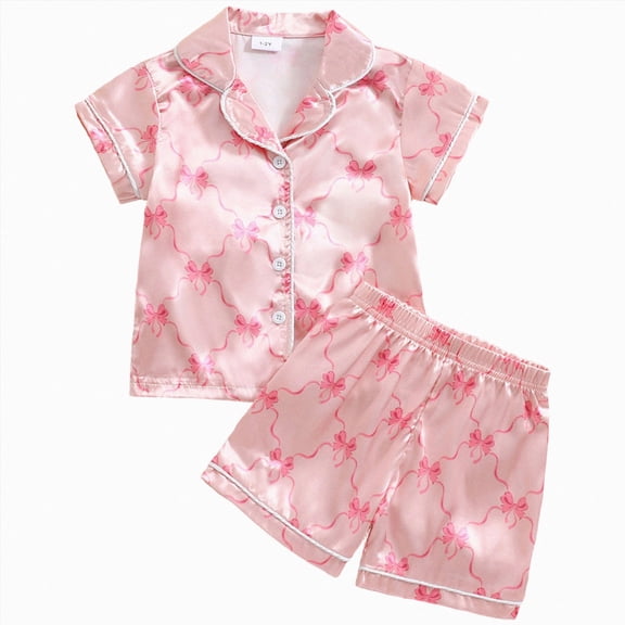 TOWED22 Girls Button Down Pajamas Set Kids 2 Piece Short Sleeve Pjs Soft Sleepwear Loungewear,1-2 Y