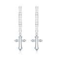 thumbnail image 2 of Rosec Jewels Cross Charm Drop Earrings for Women, Diamond Hinged Hoop Earrings, 18K White Gold, 2 of 8
