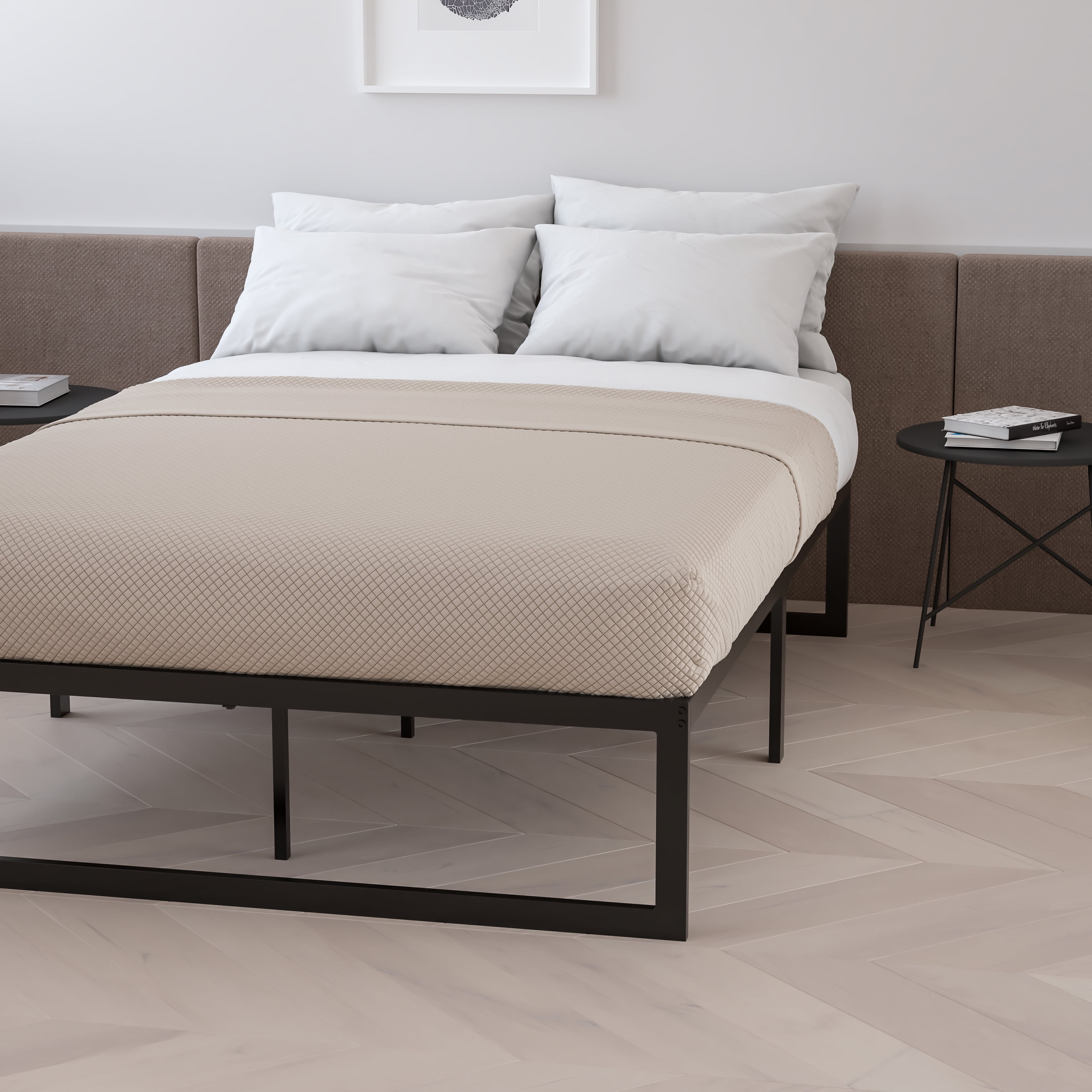 Flash Furniture Lana Full Platform Bed Frame with Steel Slat Supports, Black