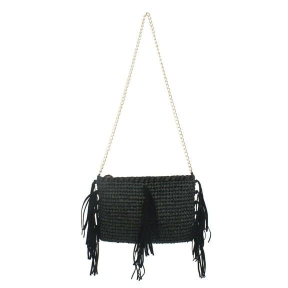 Magid Women's Paper Straw Bag with Fringe and Crossbody Chain