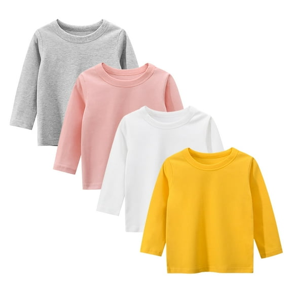 Toddler Girls 4 Packs Long Sleeve Shirts,100% Cotton Casual Crewneck Basic T-Shirt 2-7T