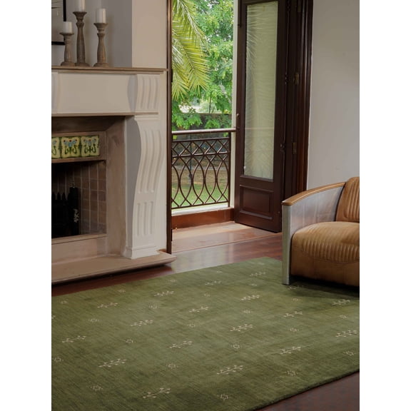 Rugsotic Carpets Hand Knotted Loom Wool 4'x6' Rectangle Area Rug Contemporary Green White L00501