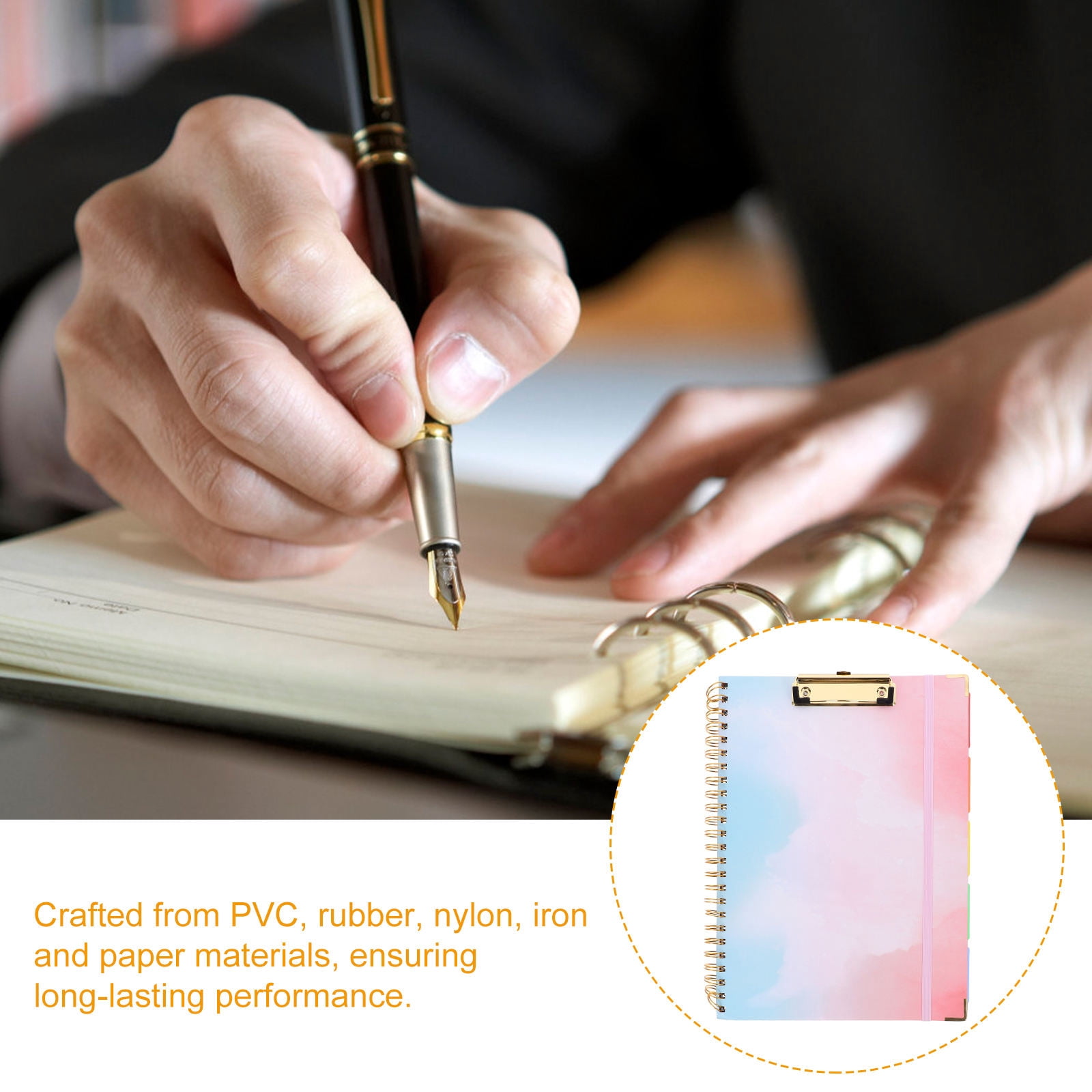 TABLZONE Back to School Clipboard Notepad Spiral Notebook Multi Color Rubber Nylon Iron Paper PVC for Studying Office Work 1Pack