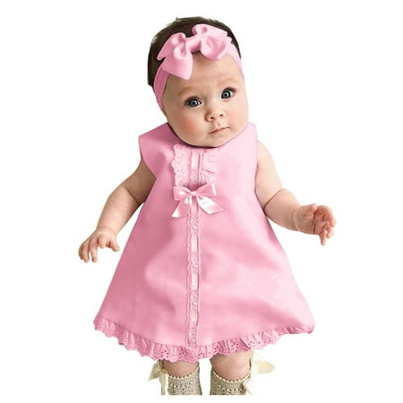 

QWERTYU Infant Baby Toddler Child Children Kids Bow Sundress Summer Dresses Sleeveless with Headband Dress for Girls 18M-5Y 70