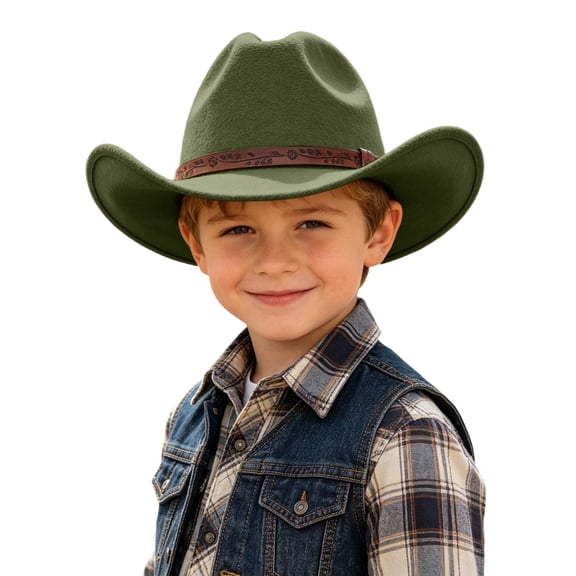 Kids Western Cowboy Hat for Children or Style Hat for Boys and Girls Sun Adjustable Fit Easy Care Baby Toddler Headwear for Everyday Adventures Army Green One Size