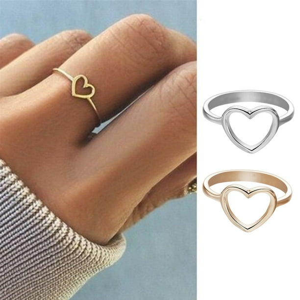 Hollow Heart shaped Women Ring Alloy Adjustable Joint Ring Woman Hollow Heart shaped Girl Jewelry Accessories Gold Walmart