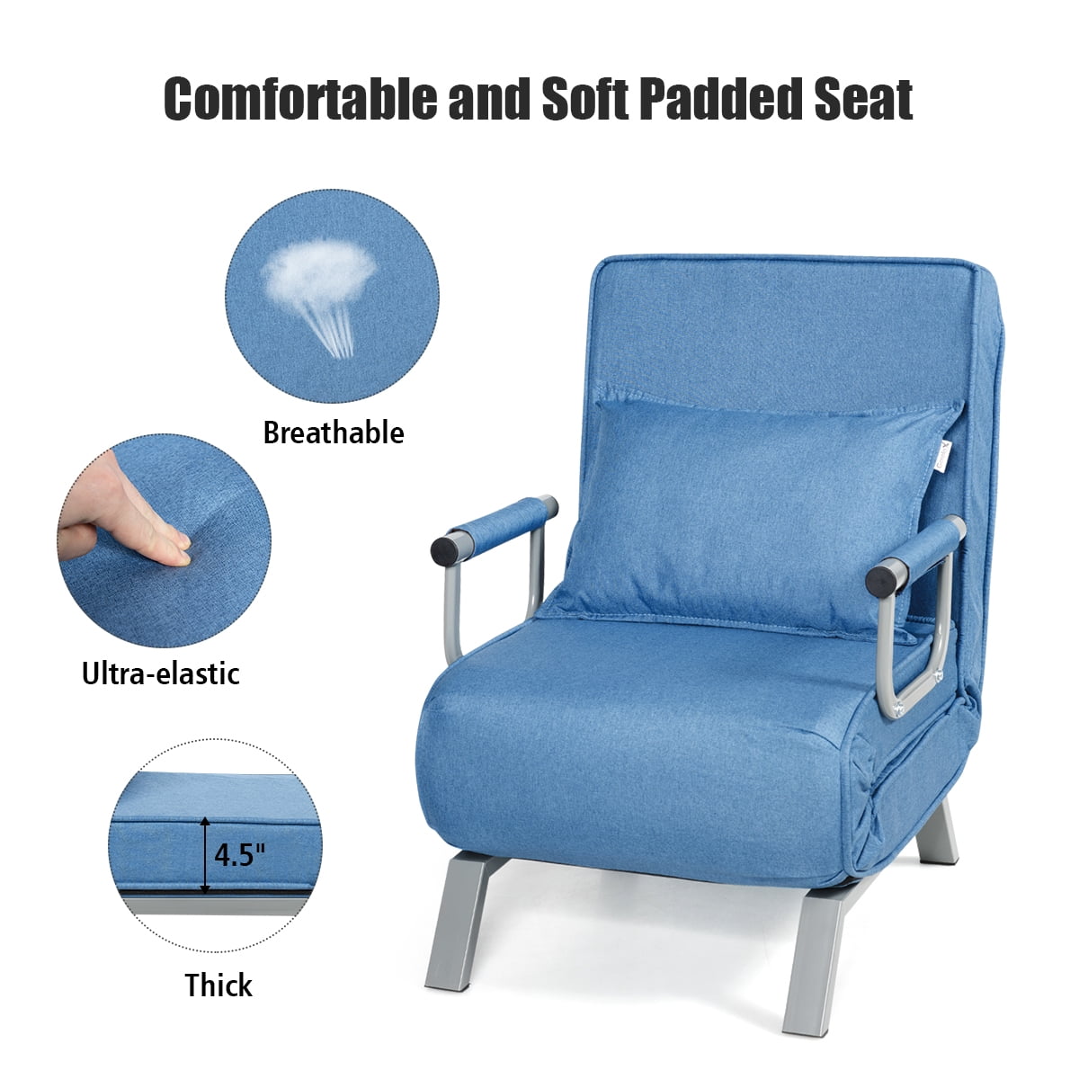 Gymax 5 Sofa Chair Position Convertible Folding Sleeper Bed w/ Pillow Blue