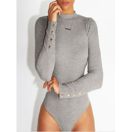 - Buttons Down Jumpsuit for Womens Long Sleeve Bodysuit Bodycon Causal Romper Slim fit Tops Blouse Party Cocktail