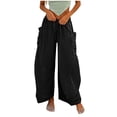 thumbnail image 3 of JUSLIO Women Pants Linen Pleated Loose Casual Drawstring Stretchy with Pockets Straight Pants, 3 of 5