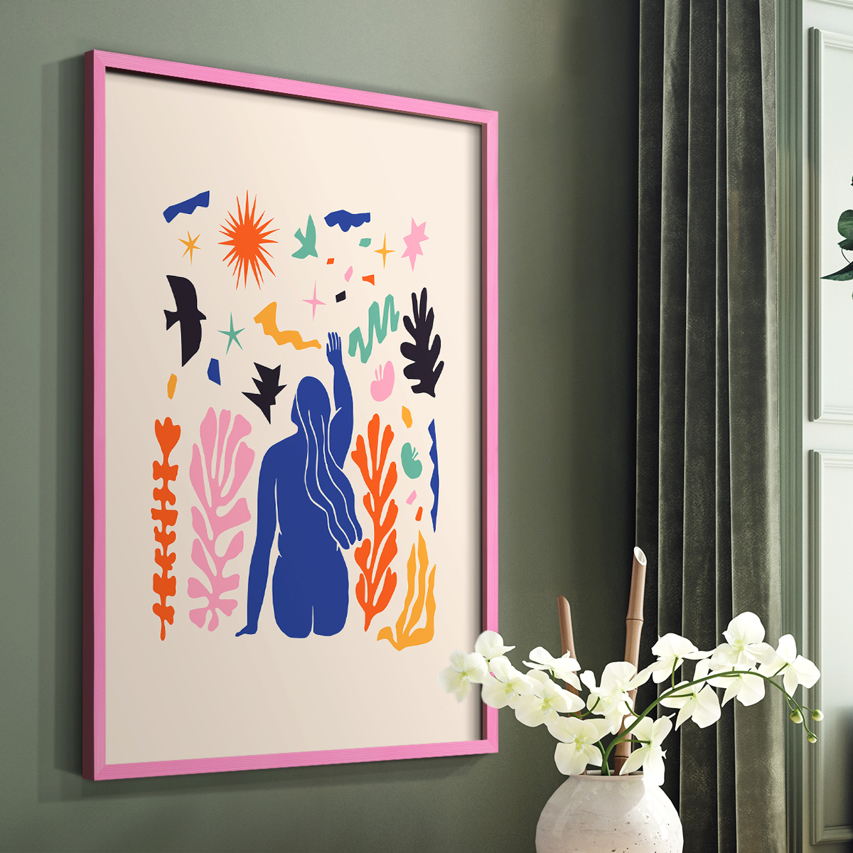 Matisse CDXLVI in Pink Solid Wood Framed Print No Nail Hanging