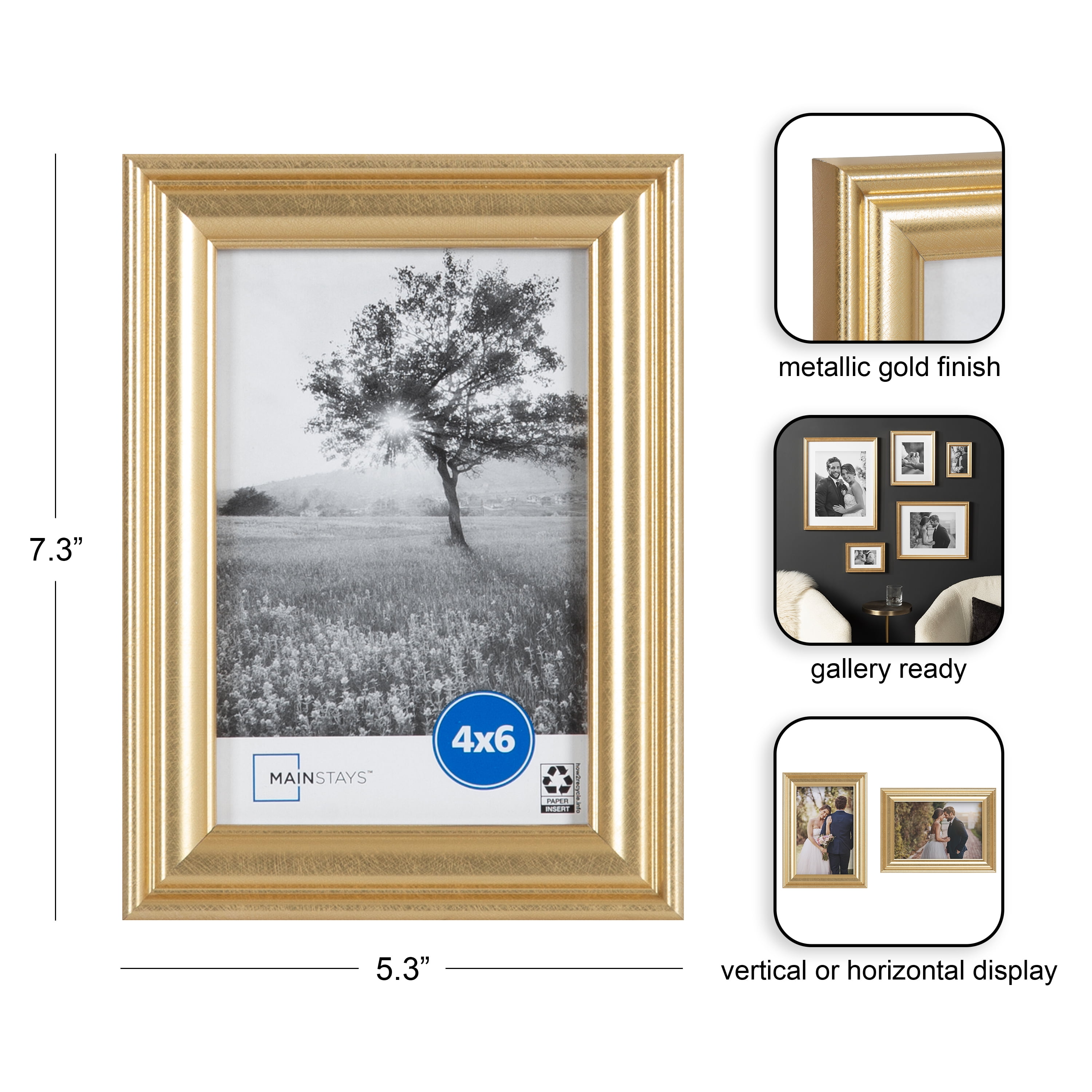 (2 pack) Mainstays – 4x6 Picture Frame – Gold Traditional Program Tabletop Photo Frame