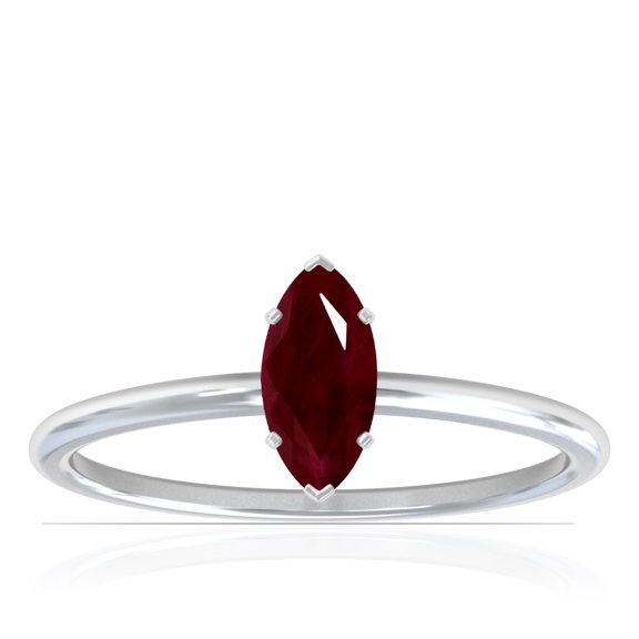GemsNY July Birthstone - Dainty Marquise Four Prong Ruby Solitaire Ring (Grade - AA | 0.85cts.)