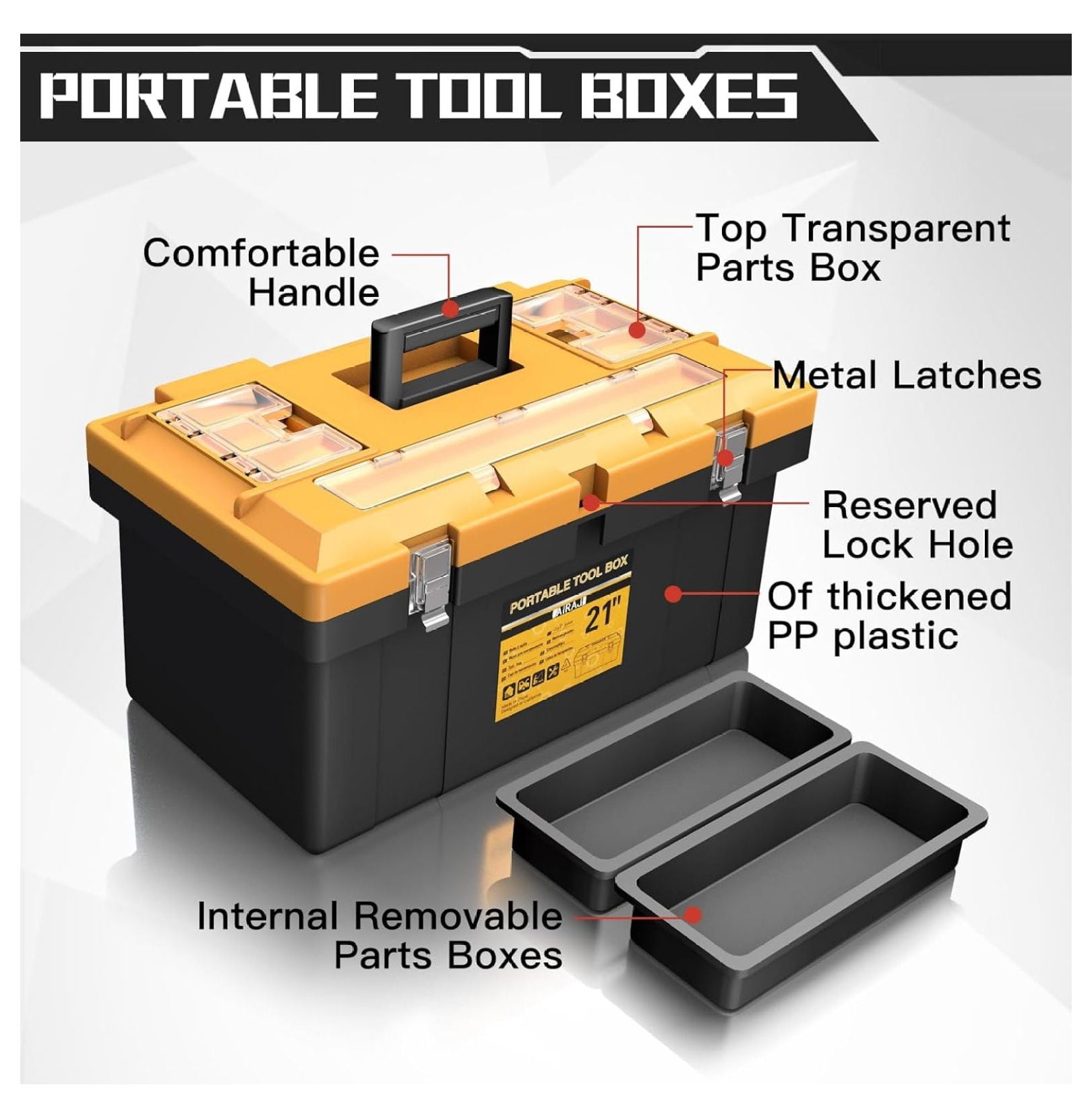 Tool Box | 4 In 1 Toolbox Set | 8 Removable Tool Box Organizers | 15”+17”+19”+21” | Lockable Portable Tool Boxes | Mini/Small/Large Toolboxes | Garage Storage Tools | Home/Professional | Hand/Power