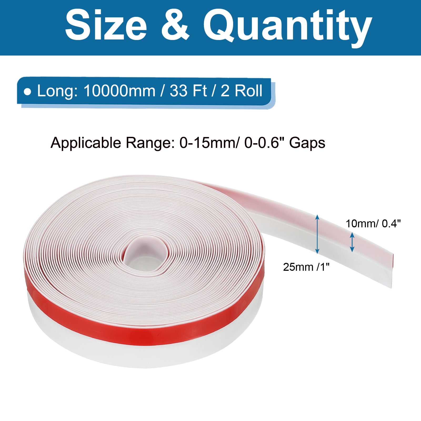 Uxcell Silicone Seal Strip, 2 Roll 20 Ft x 1" Width Self Adhesive Door Draft Stopper Weather Stripping Tape for Gap, Grey/Red