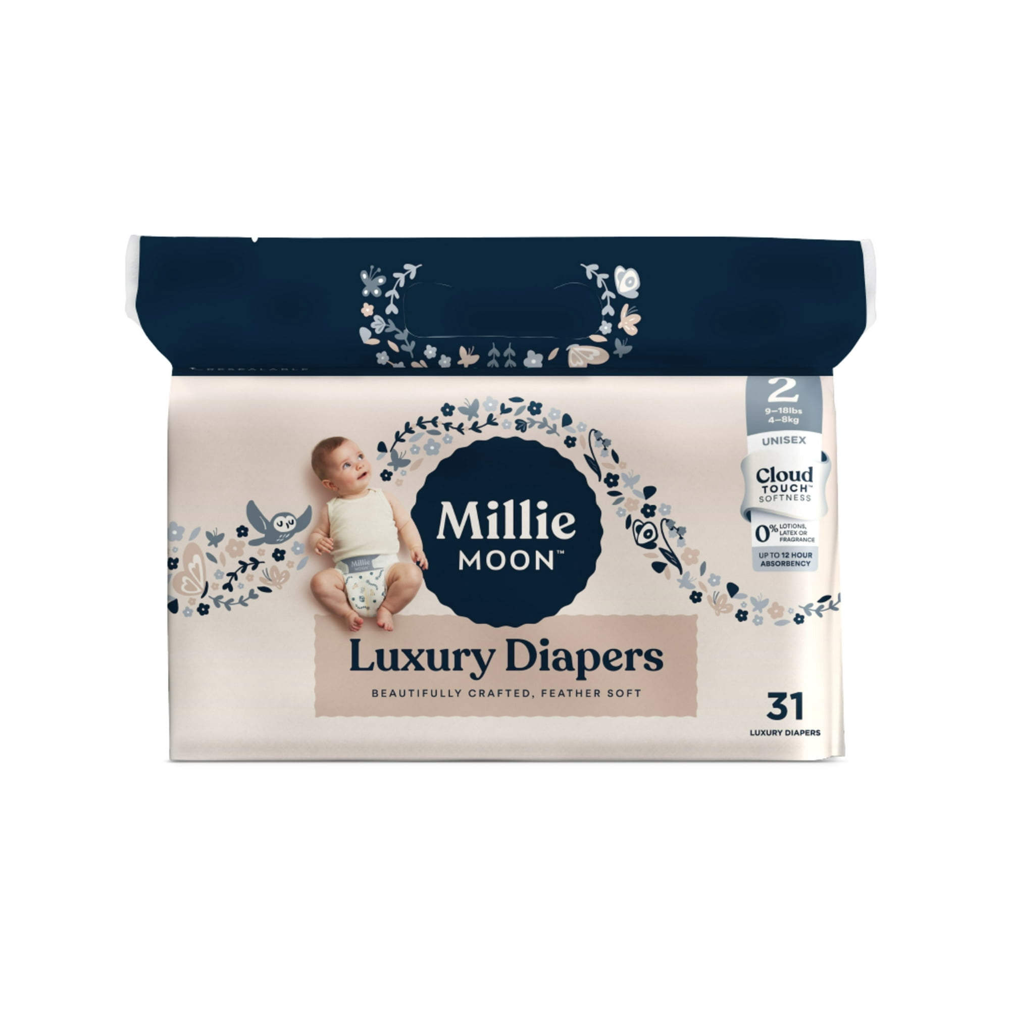 Millie Moon Luxury Diapers, Size 2, 31 Count