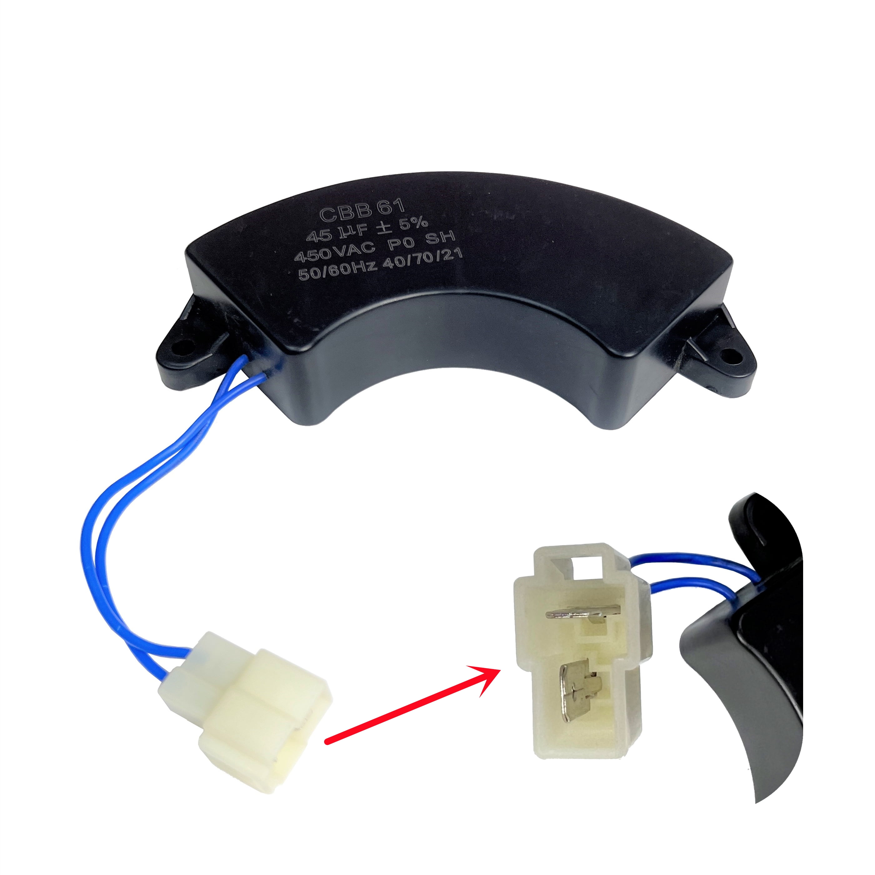 POWER PRODUCTS 45uF Generator Capacitor with Plug CBB61 45 μf 50 60Hz 450VAC PO SH UL 40/70/21