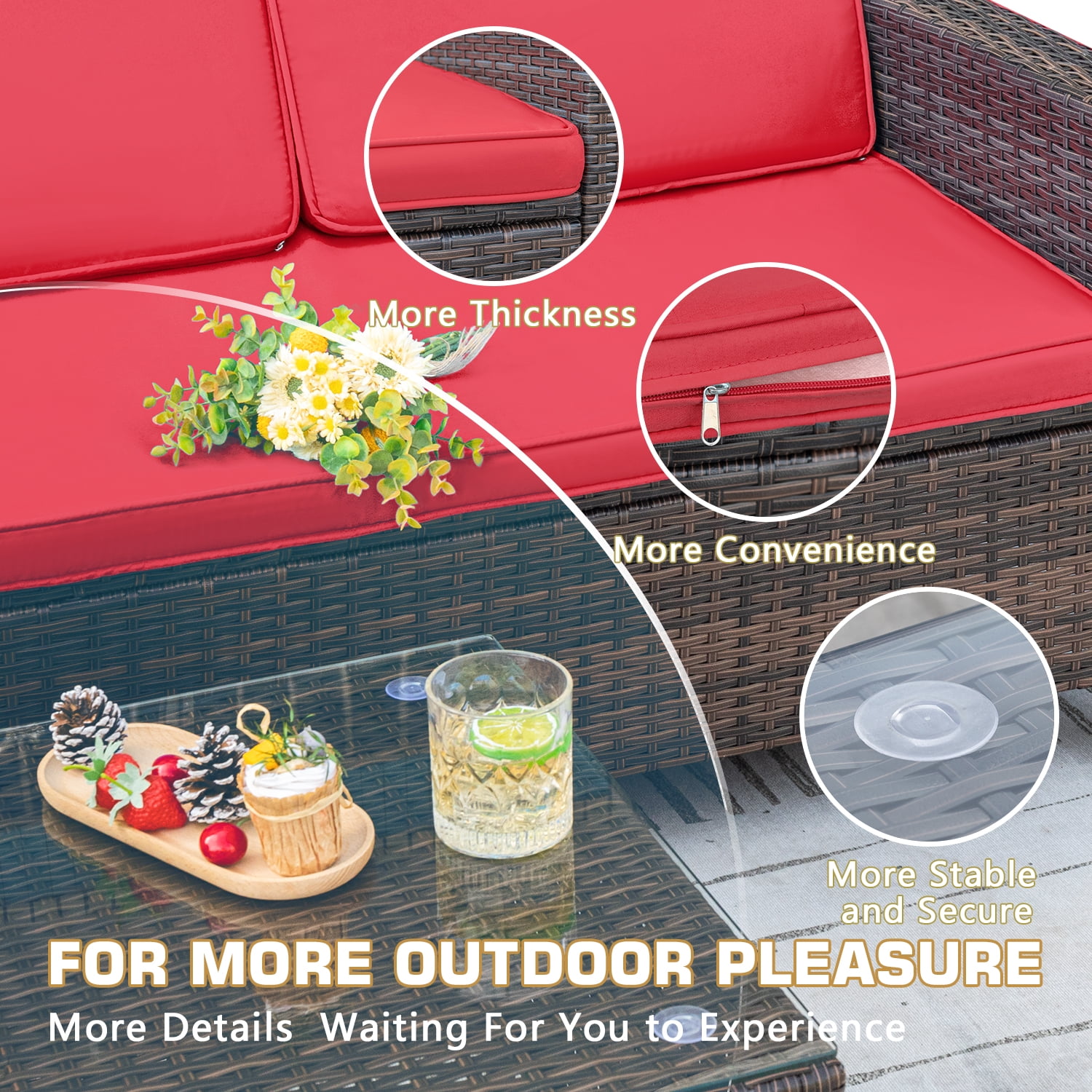 Lacoo 4-Piece Wicker Outdoor Patio Indoor Conversation Set with Cushions, Brown/Red