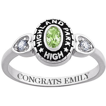 class ring oval stone personalized gold traditional heart silver sterling birthstone rings accents cubic zirconia 10kt diamonds genuine yellow ladies