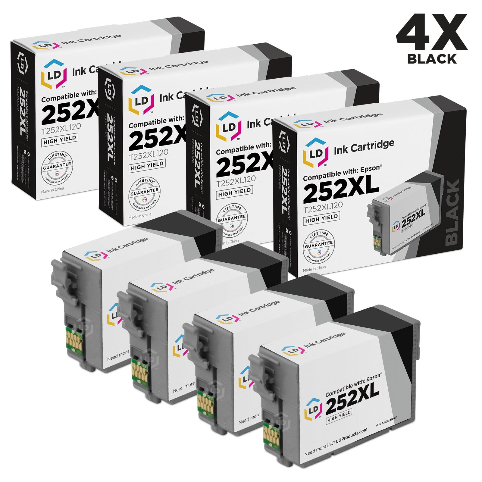 Ld Remanufactured Epson 252 252xl T252xl120 Set Of 4 High Yield Black Ink Cartridges For Use 0376
