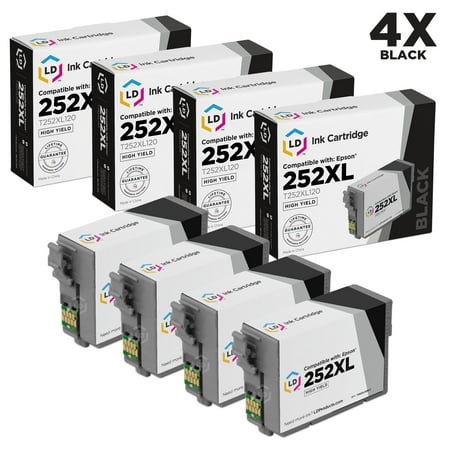 LD Remanufactured Epson 252 / 252XL / T252XL120 Set of 4 High Yield Black Ink Cartridges for use in WorkForce WF-3620, WF-3640, WF-7110, WF-7610 &